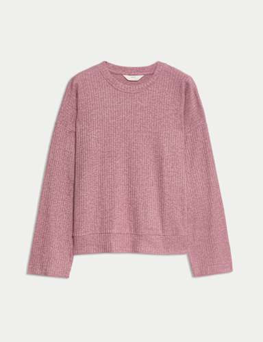 Ribbed Crew Neck Long Sleeve Pyjama Top.