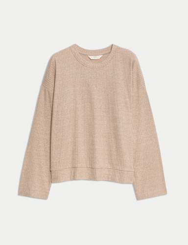 Ribbed Crew Neck Long Sleeve Pyjama Top.