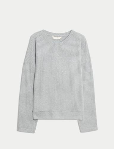 Ribbed Crew Neck Long Sleeve Pyjama Top.