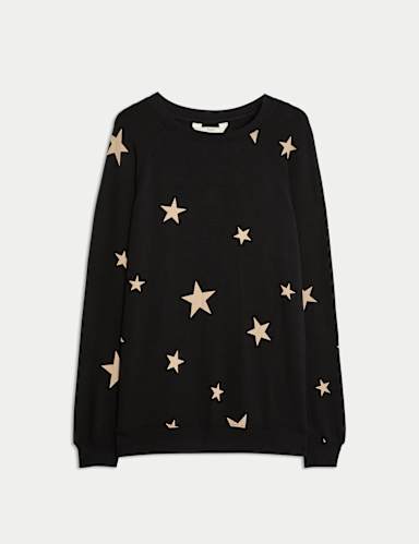 Star Print Crew Neck Long Sleeve Pyjama Top.