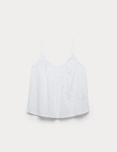 Pure Cotton Dobby Grid Ditsy Print Cami Top.