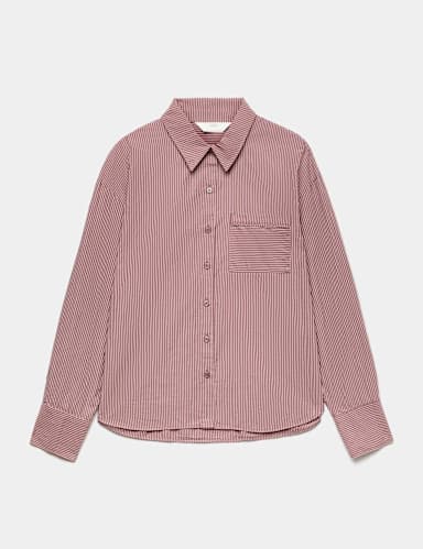 Pure Cotton Poplin Striped Pyjama Shirt.