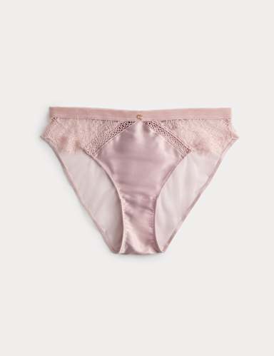 Saffron Satin & Lace High Leg Knickers.