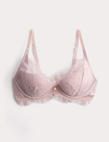 Saffron Satin & Lace Wired Plunge Bra (A-E).