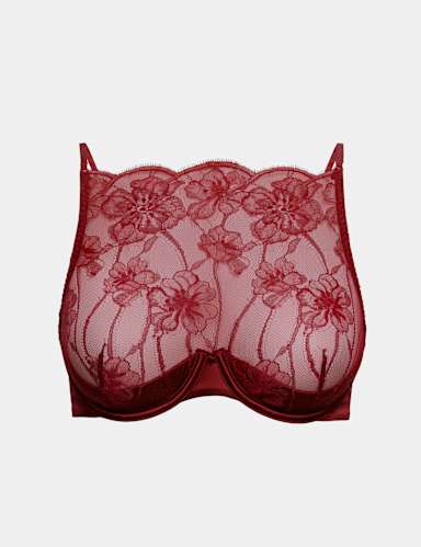 Belle Lace High Neck Quarter Cup Balcony Bra A-E.