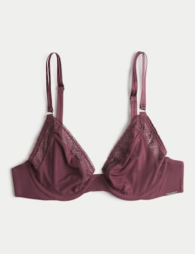 Boston Microfibre Lace Trim Wired PlungeBra.