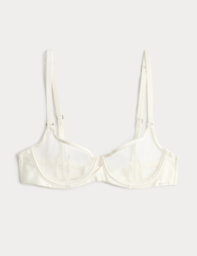 Black Label Satin & Mesh Wired Demi Cup Bra (A-DD).