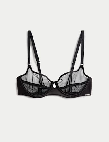 Black Label Satin & Mesh Wired Demi Cup Bra (A-DD).