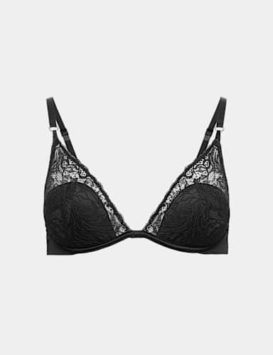 Lace with Silk Wired Plunge Bra A-E.