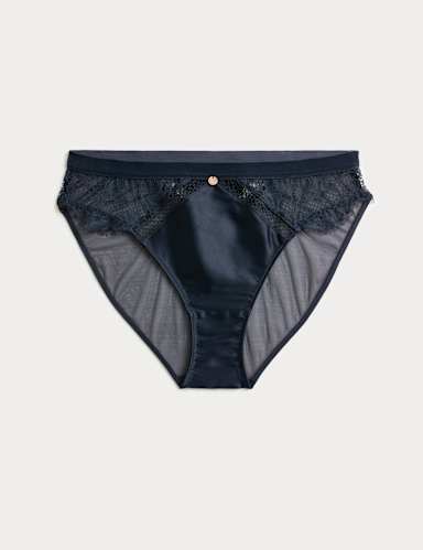 Saffron Satin & Lace High Leg Knickers.