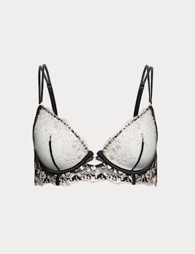 Flora Mesh Embroidered Wired Plunge Bra (A-E).