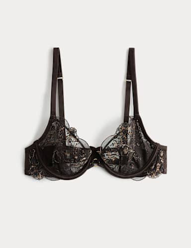 Mia Leopard Embroidery Wired Balcony Bra (A-E).