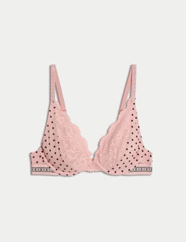 Alma Flock & Lace Wired Plunge Bra (A-E).