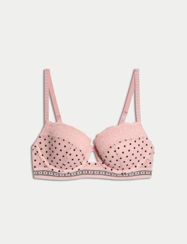 Alma Flock & Lace Wired Balcony Bra (A-E).