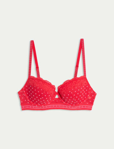 Alma Flock & Lace Wired Balcony Bra (A-E).