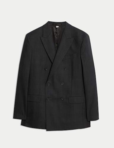 Pure Wool Double Breasted Check Jacket.