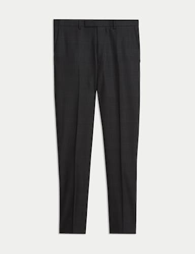 Tailored Fit Pure Wool Check Suit Trousers.