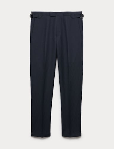 Wool Linen Blend Slub Suit Trousers.