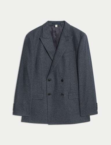 Tailored Fit Wool Rich Tweed Double Breasted Suit Jacket.