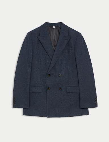 Tailored Fit Wool Rich Tweed Double Breasted Suit Jacket.