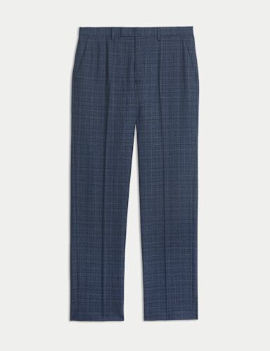 Regular Fit Stretch Checked Suit Trousers.