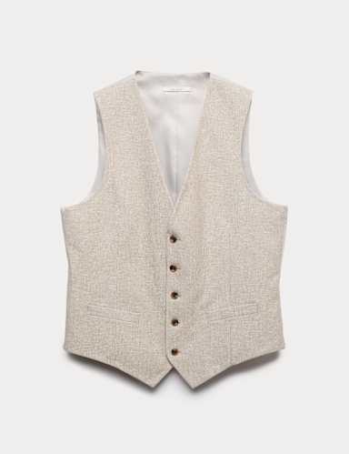 Cotton Linen Blend Striped Waistcoat.
