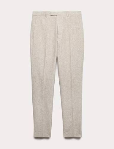 Tailored Fit Cotton Linen Striped Suit Trousers.