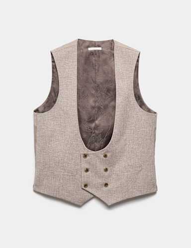 Slim Fit Linen Blend Stretch Waistcoat.