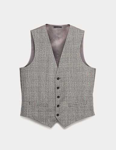 Regular Fit Pure Wool Checked Waistcoat.