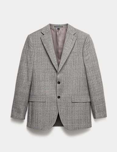 Regular Fit Pure Wool Check Suit Jacket.