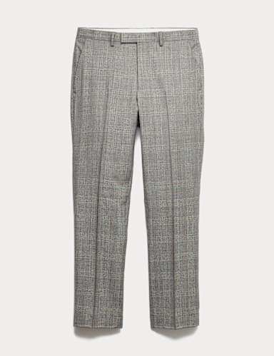 Regular Fit Pure Wool Checked Suit Trousers.