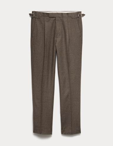 Regular Fit Pure Wool Flannel Suit Trousers.