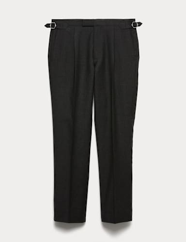 Regular Fit Pure Wool Flannel Suit Trousers.