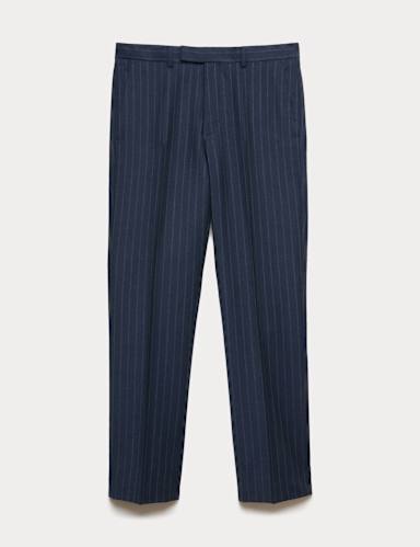 Regular Fit Pure Wool Striped Suit Trousers.