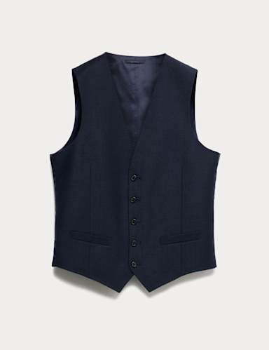 Slim Fit Pure Wool Checked Waistcoat.