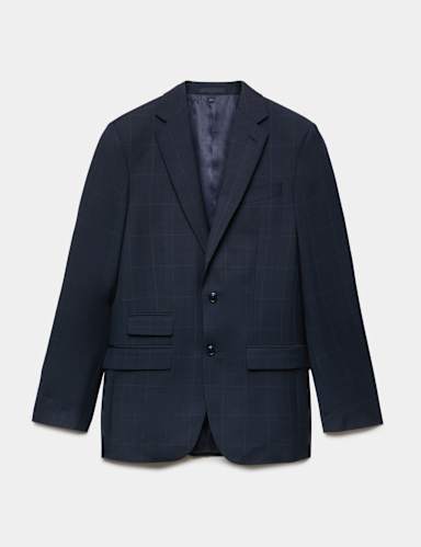 Regular Fit Pure Wool Checked Suit Jacket.