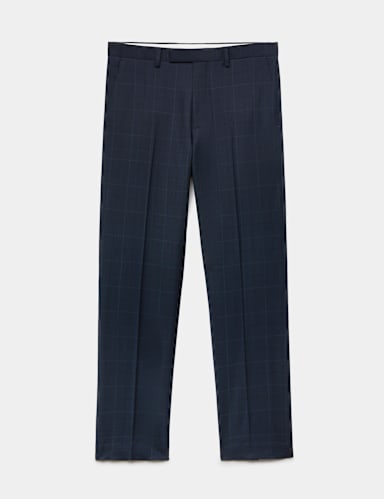 Regular Fit Pure Wool Check Suit Trousers.