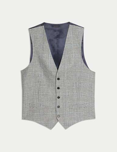 Slim Fit Wool Rich Check Waistcoat.