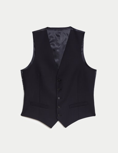 Regular Fit Pure Wool Textured Waistcoat.