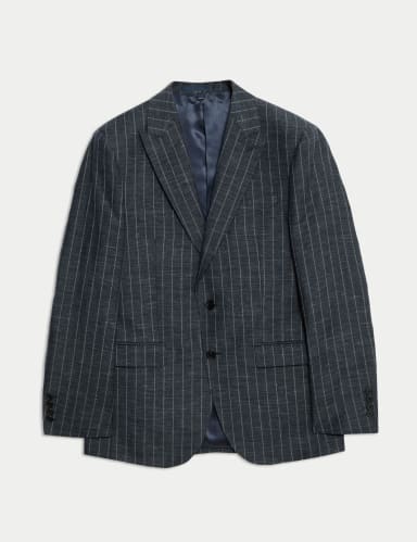 Regular Fit Wool Linen Blend Pinstripe Suit Jacket.