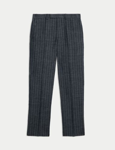 Regular Fit Wool Linen Blend Pinstripe Suit Trousers.
