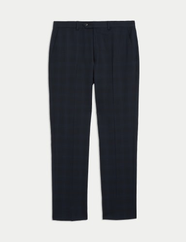 Tailored Fit Wool Rich Check Suit Trousers.
