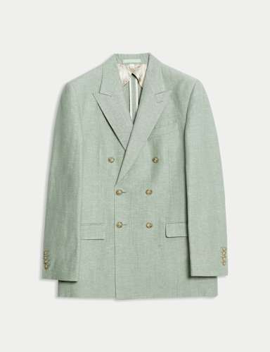 Tailored Fit Double Breasted Wool Linen Blend Jacket.