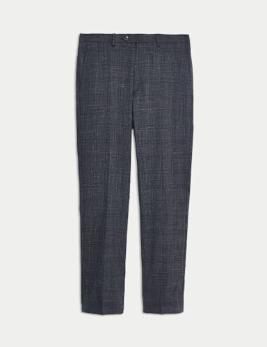 Italian Wool Rich Silk Linen Check Trousers.
