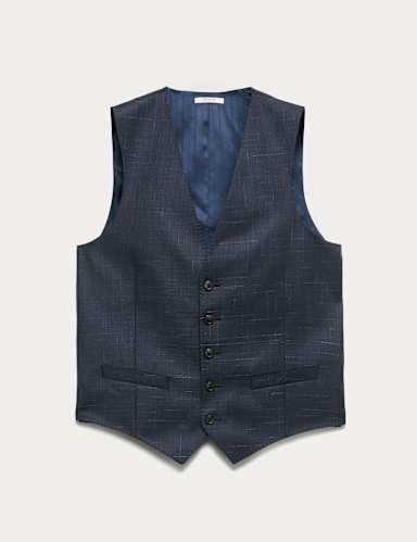 Tailored Fit Wool Rich Textured Waistcoat.