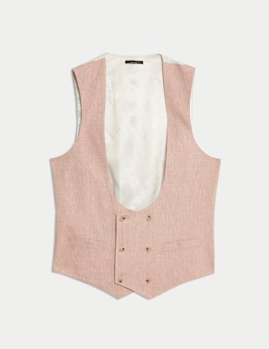 Italian Performance Linen Blend Double Breasted Waistcoat.