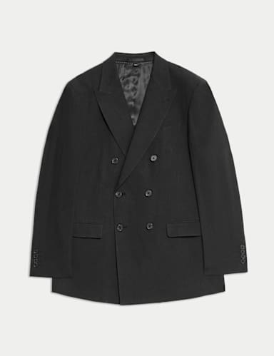 Tailored Fit Italian Performance Linen Blend Double Breasted Suit Jacket.