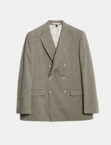 Tailored Fit Italian Performance Linen Blend Pinstripe Suit Jacket.