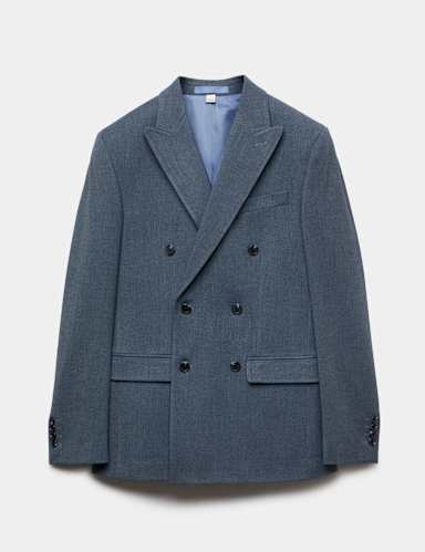 Slim Fit Twill Double Breasted Suit Jacket.