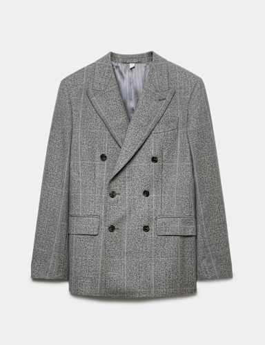 Tailored Fit Pure Wool Double Breasted Check Jacket.